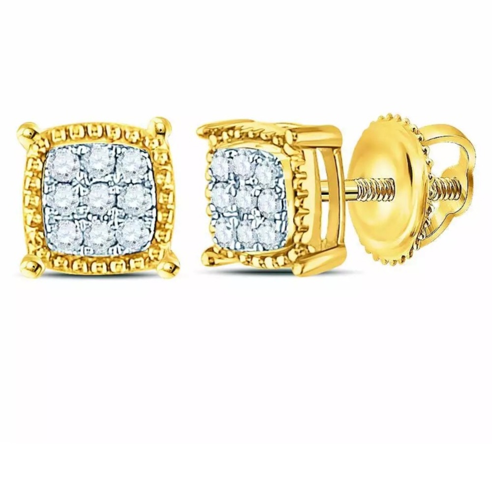 10kt Yellow Gold Mens Round Earrings 1/10 Cttw